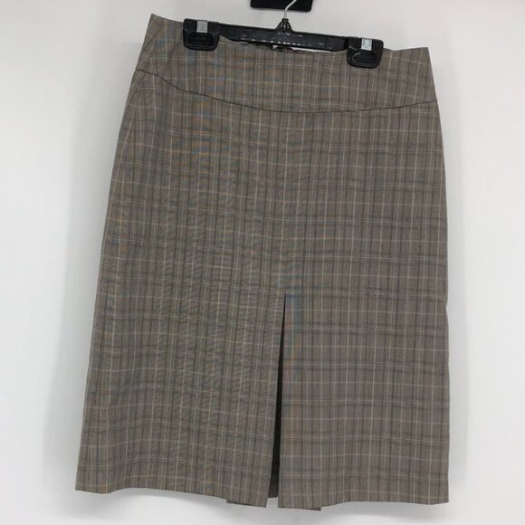 Suzy Shier taupe plaid pencil  skirt back slit knee length - Picture 13 of 14